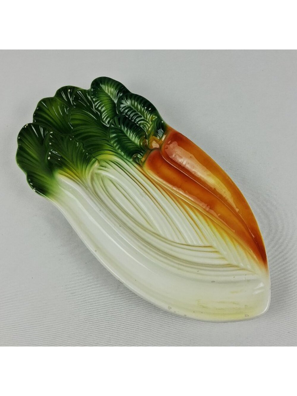 VTG Ceramic Lettuce & Carrot Serving Dish Spoon Rest Japan Retro Kitchen Decor